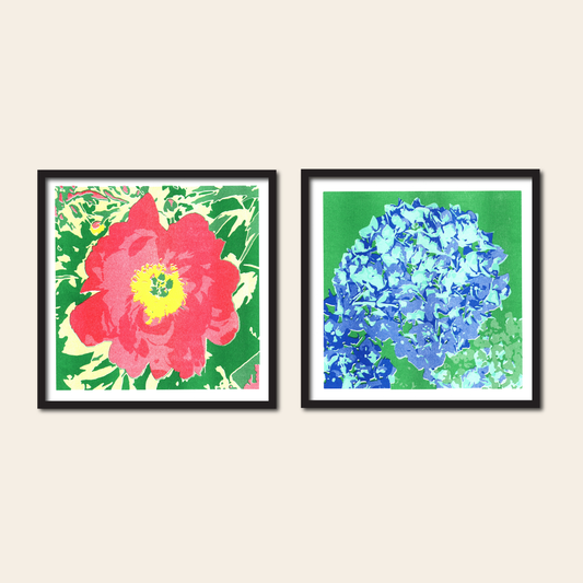 Peony - Risograph Print, 8x8