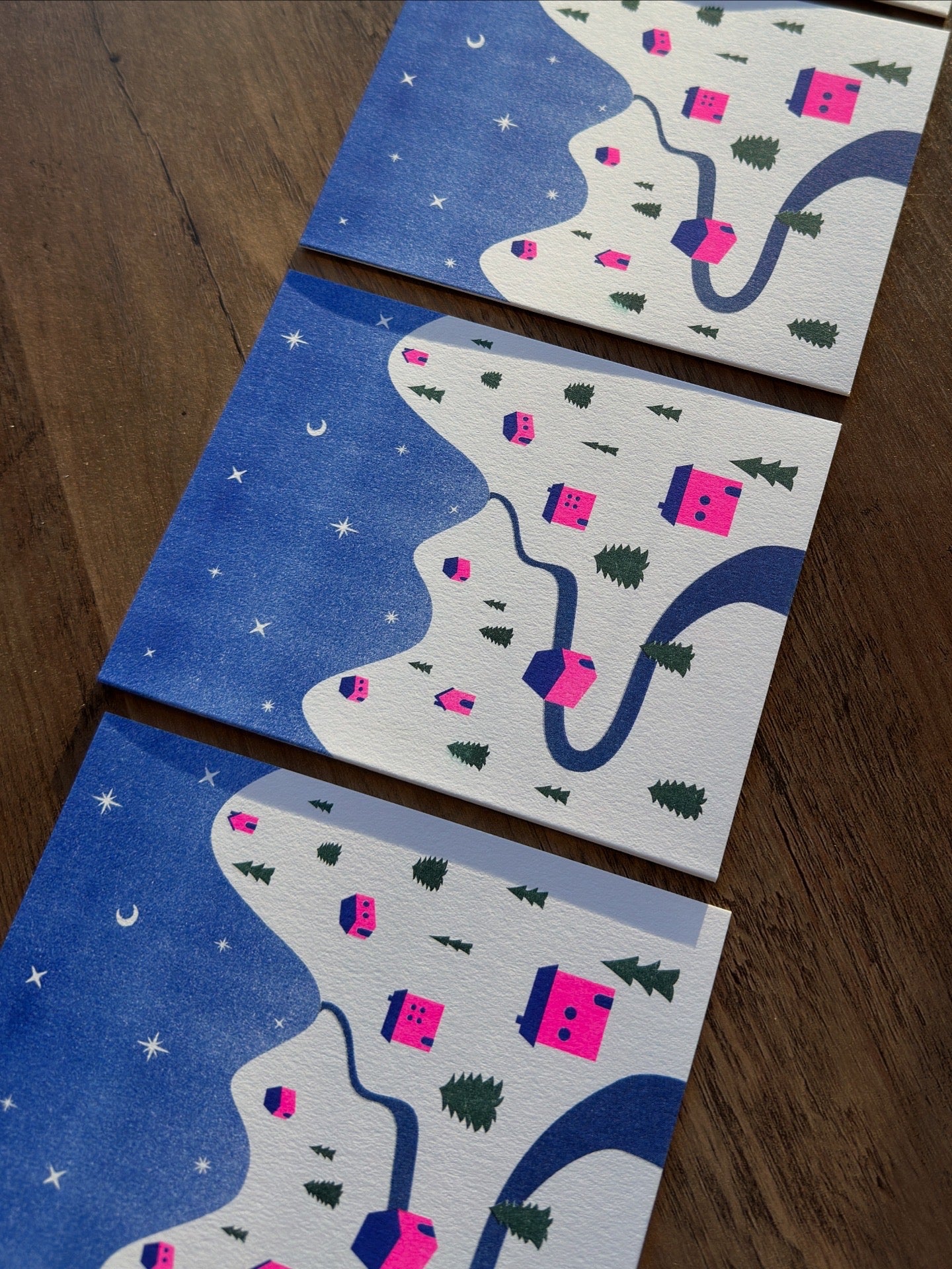 Snowy Mountain Summit - Holiday Risograph Card