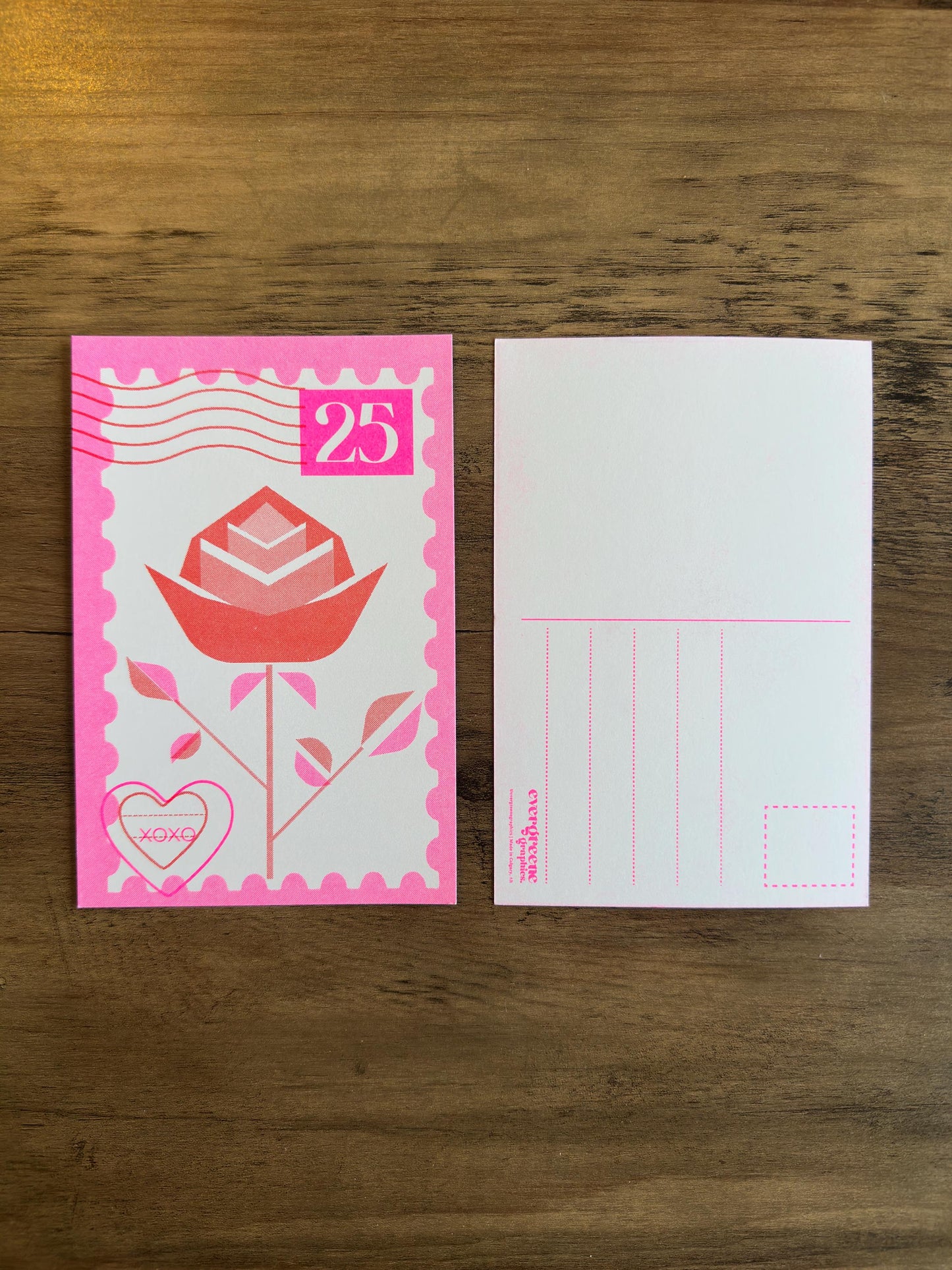 Rose Stamp Inspired - Risograph Postcard