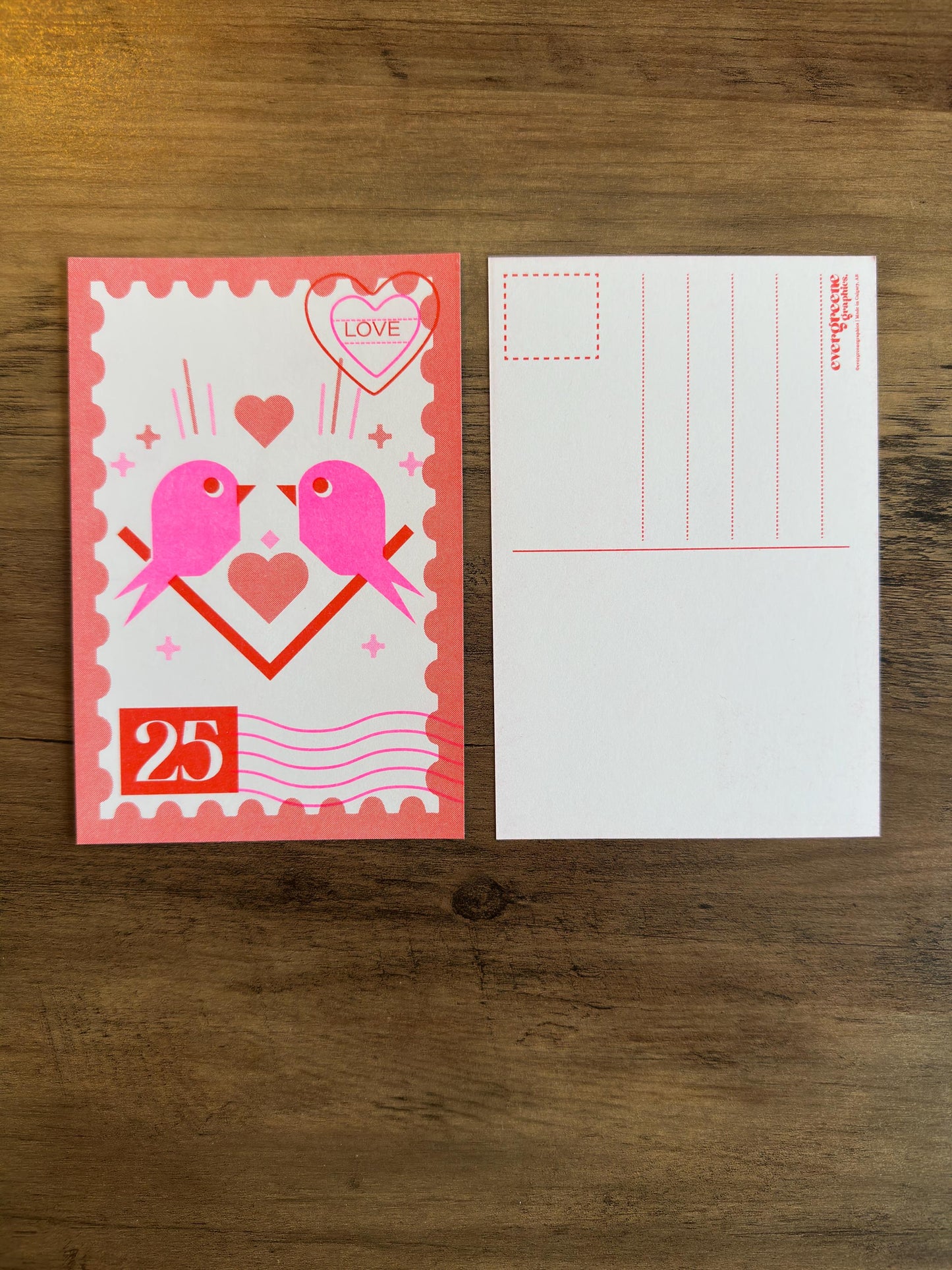 Love Birds Stamp Inspired - Risograph Postcard