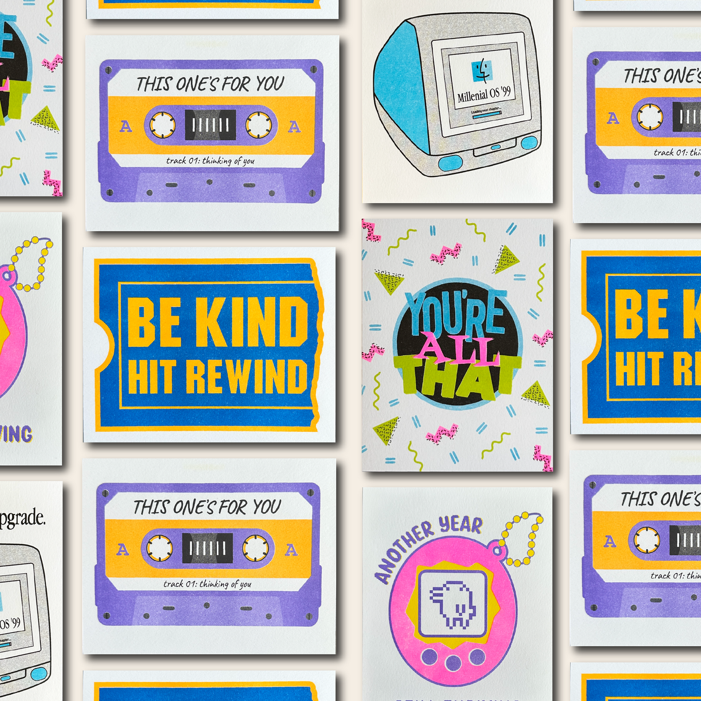 Be Kind, Hit Rewind - Risograph Card