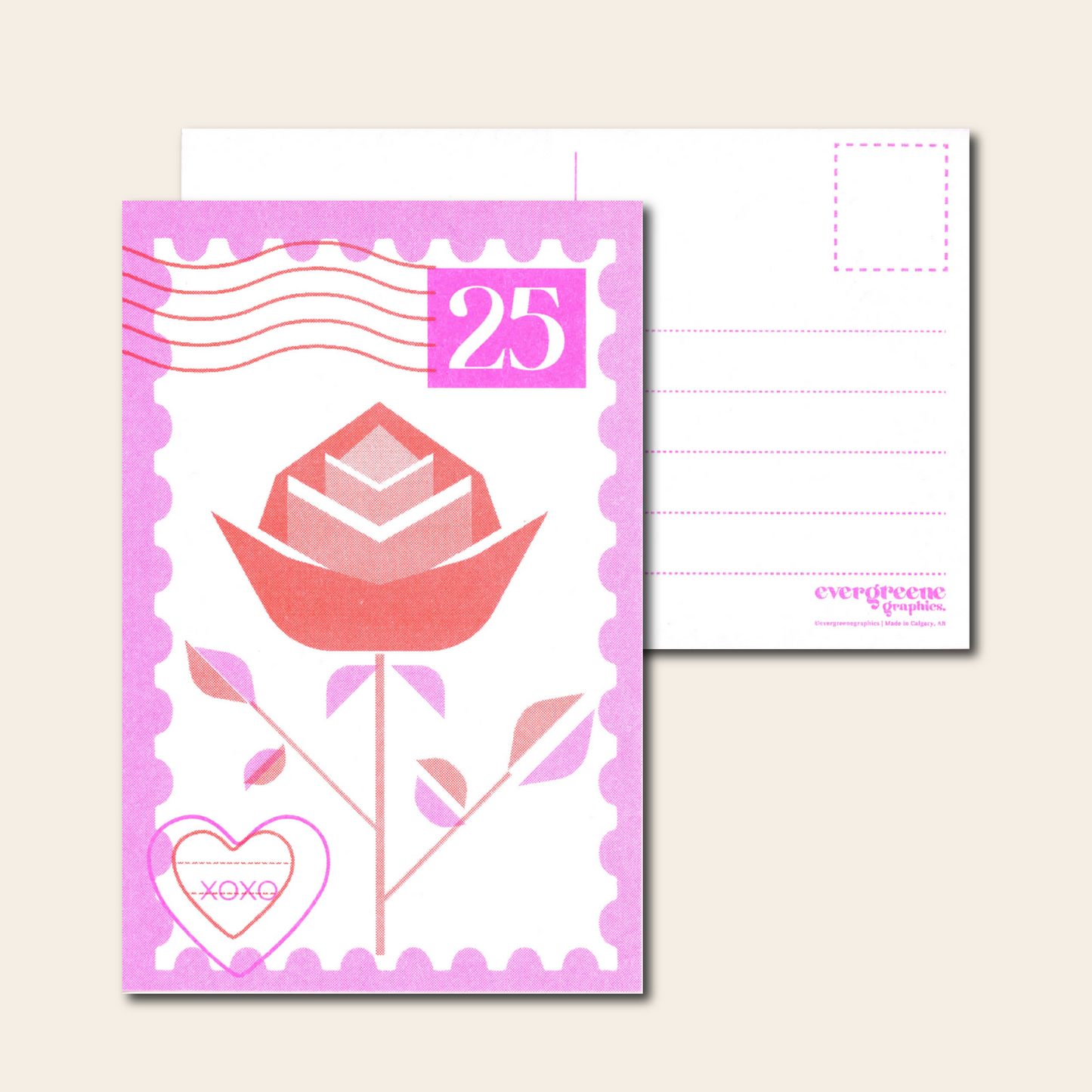 Rose Stamp Inspired - Risograph Postcard