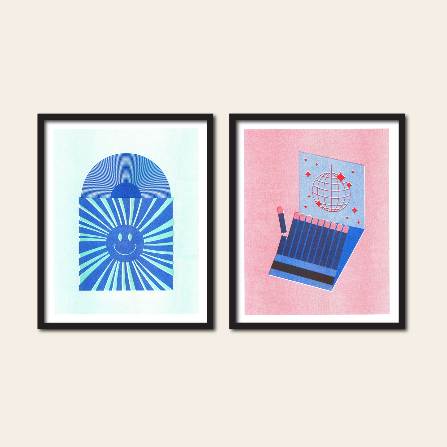 Vinyl Record - Risograph Print,  8x10