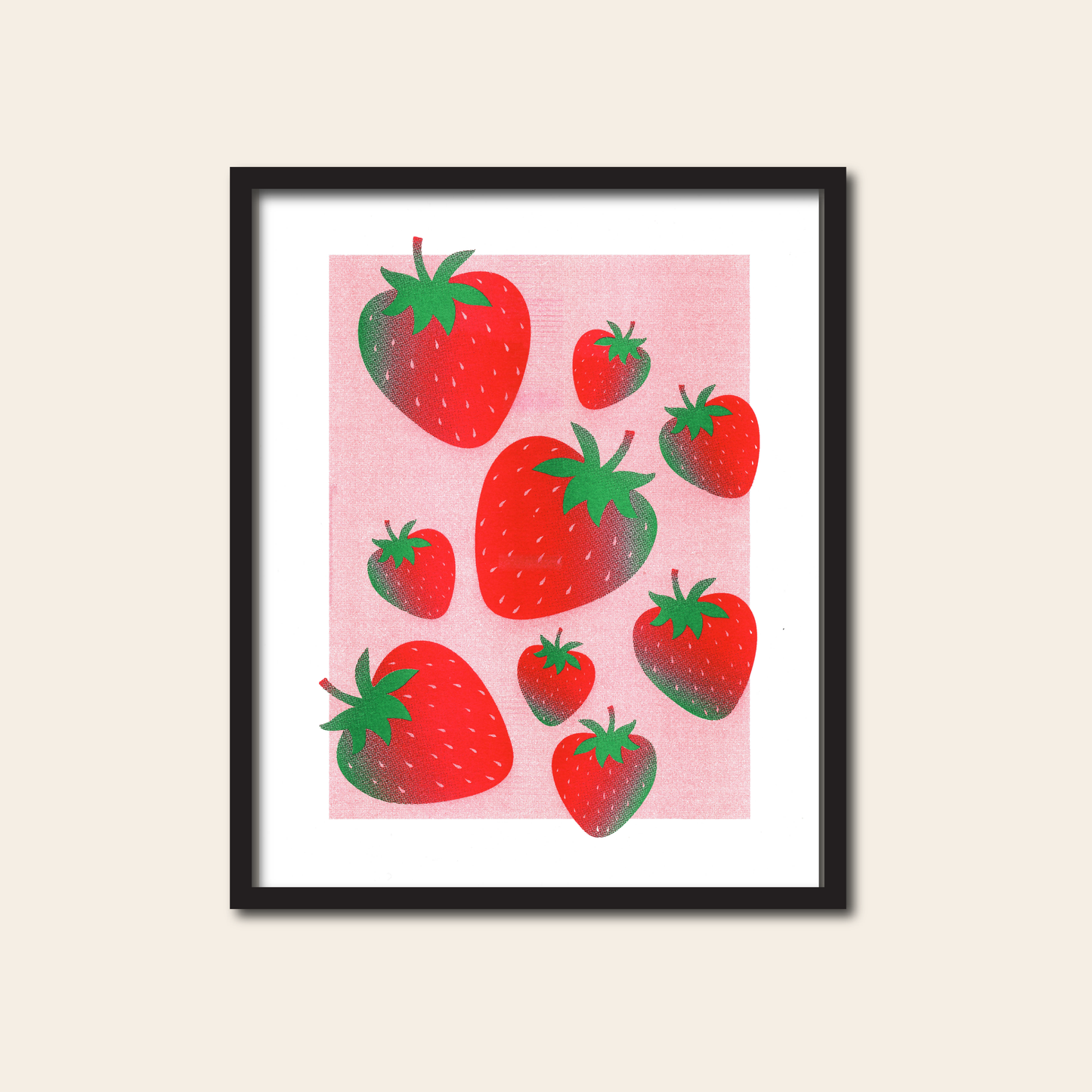 Fruit Trio: Strawberry, Lemon, Blueberry - Risograph Print, 8x10