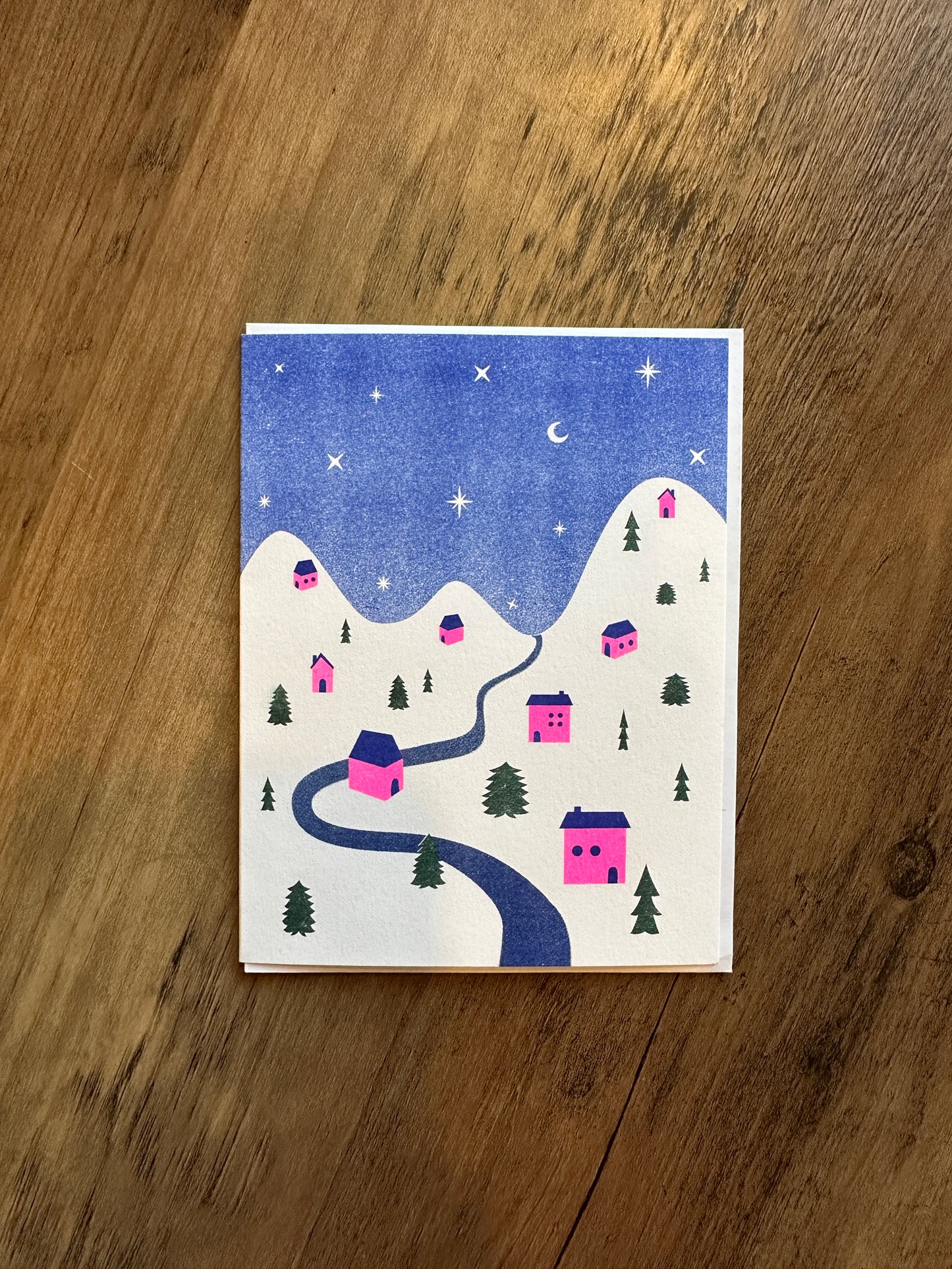 Snowy Mountain Summit - Holiday Risograph Card