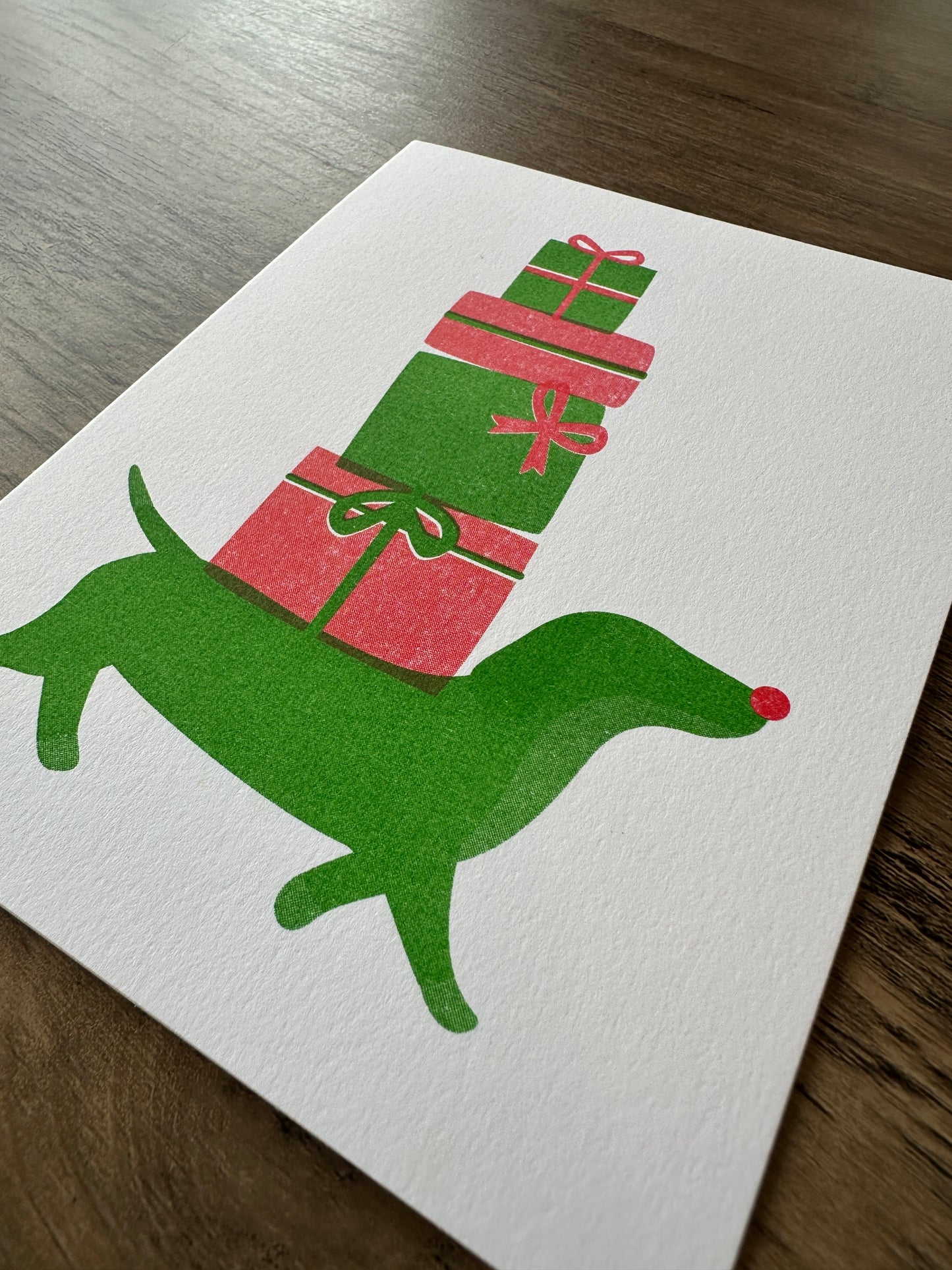 Presents Pup (Dachshund) - Holiday Risograph Card