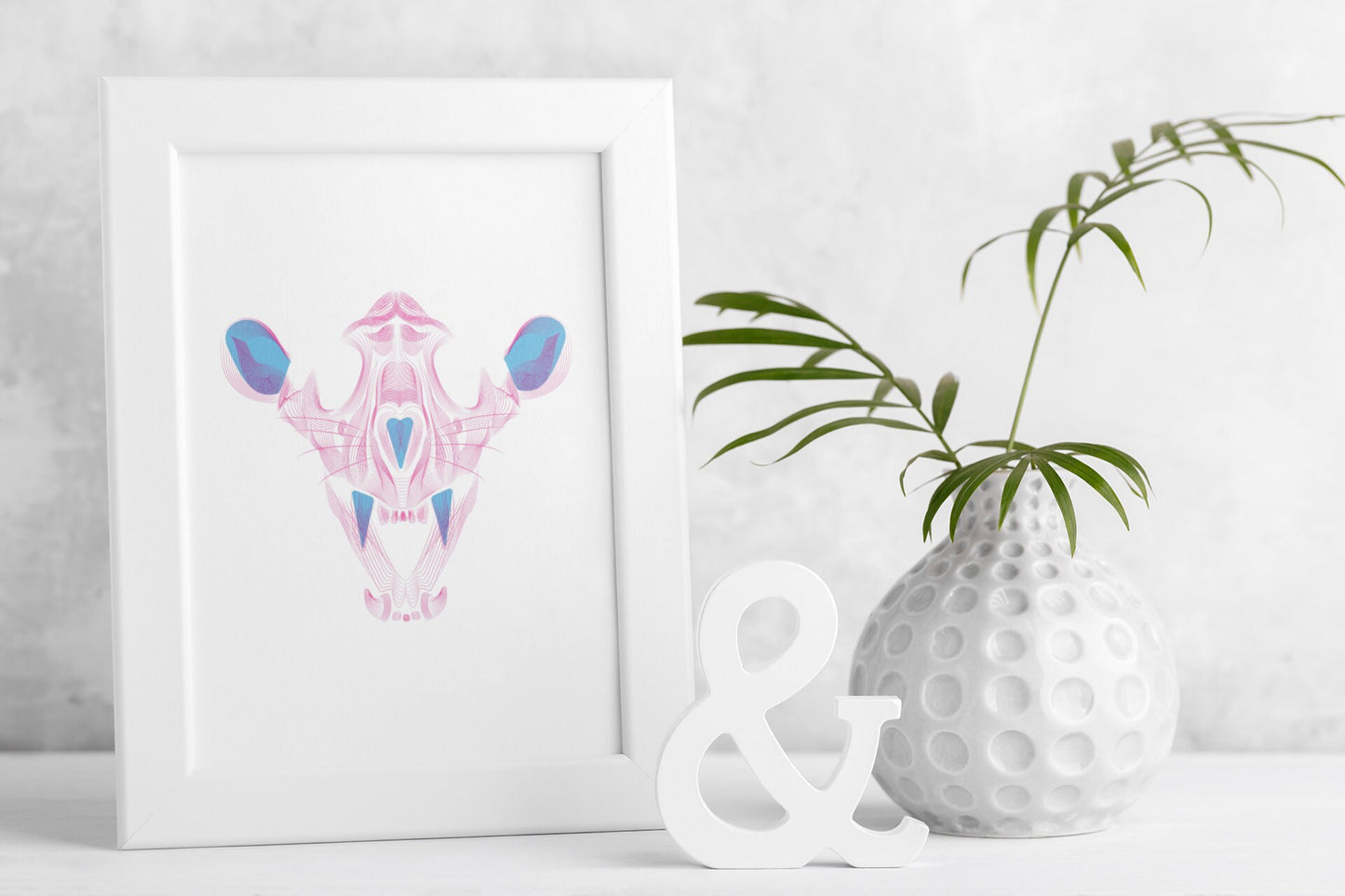 Tiger, Mouse, Bull Skull - Risograph Print, 8x10